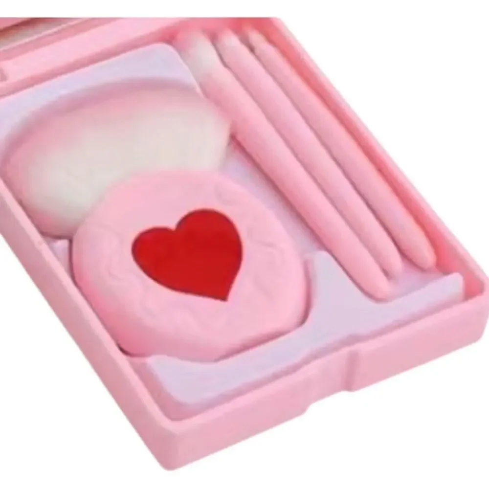 Pastel Pink Red Heart Makeup Brushes Brush Set Mirror Case Travel Gym Kawaii